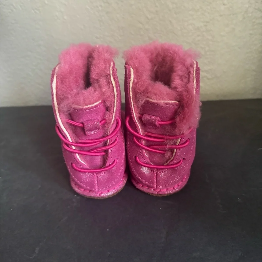 Ugg Australia baby boo pink glitter suede booties boots